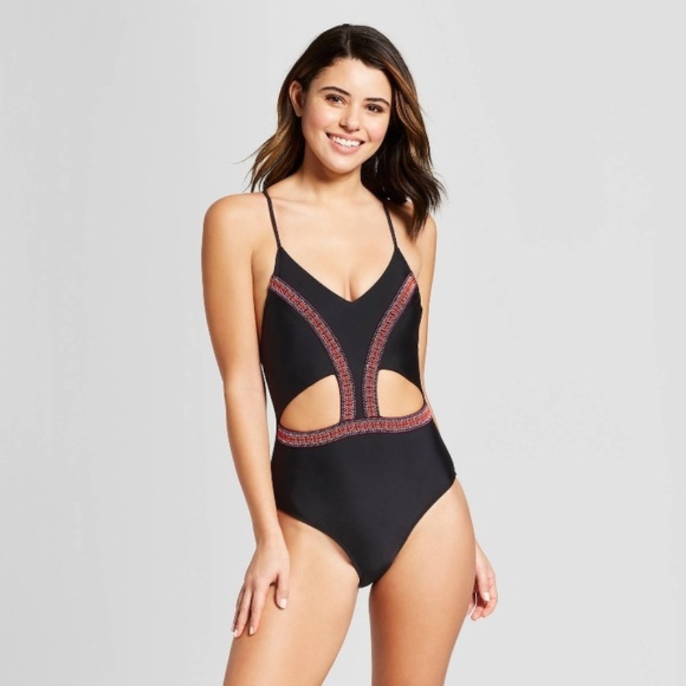 NWOT XHILARATION Black One Piece Cutout Swimsuit M